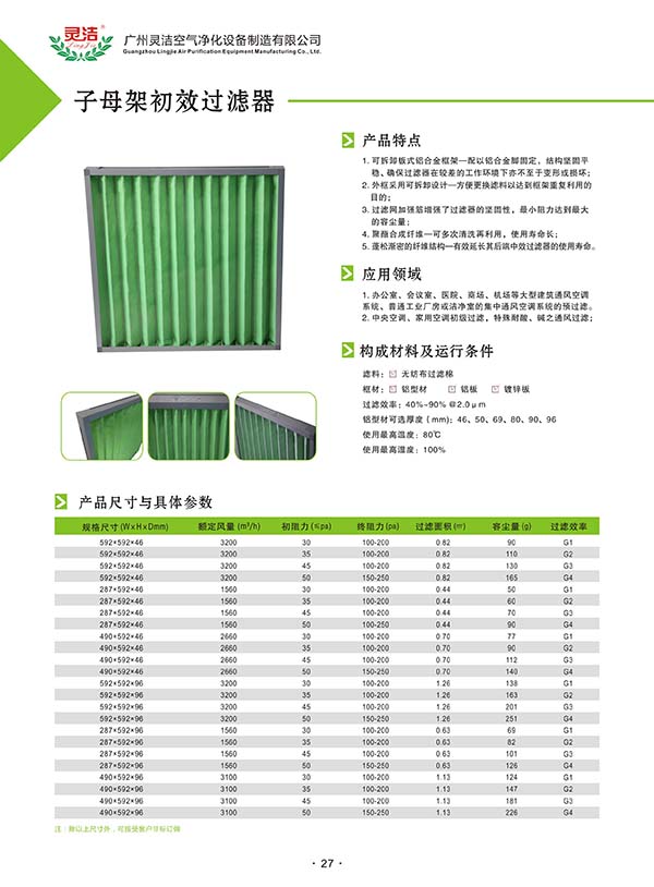 G3級初效(xiào)過濾器用途